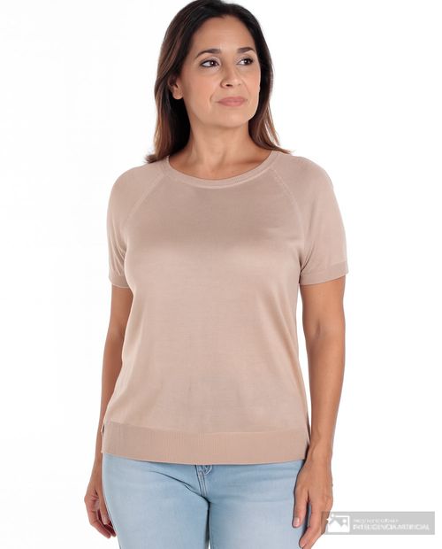 Blusa Sabrina sweatshirt beige manga corta para mujer