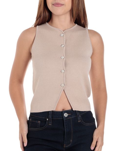 Blusa Unexpected crop top beige sin mangas para mujer