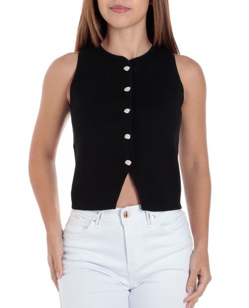 Blusa Unexpected crop top negra sin mangas para mujer