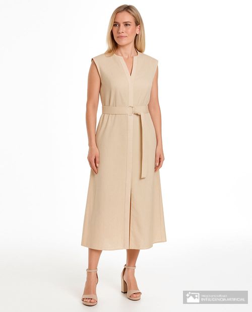 Vestido Nicolle midi beige sin mangas para mujer