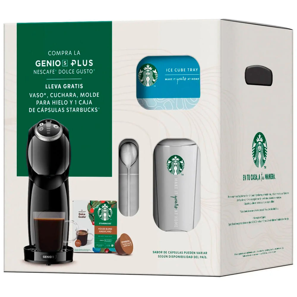 Pack Cafetera genio plus Nescafé pack +Kit de Starbucks+cuchara+vaso ...