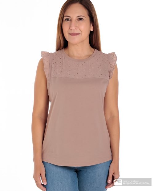 Blusa Nicolle casual café sin mangas para mujer