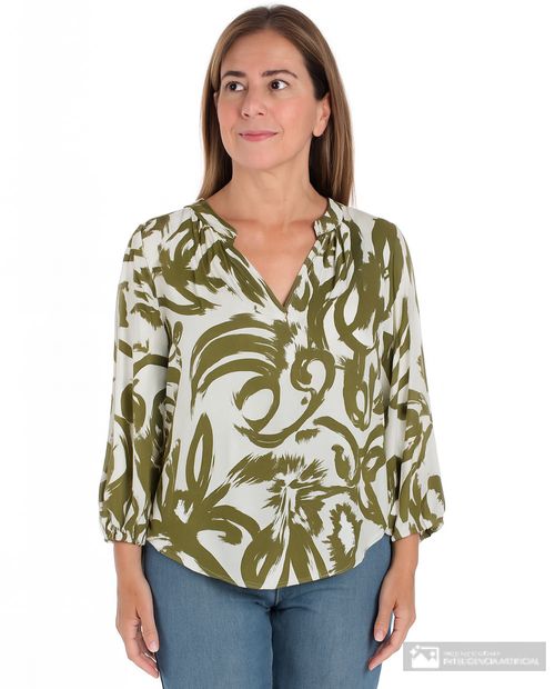 Blusa Sabrina formal bicolor mangas largas para mujer