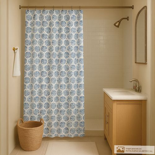 Cortina de poliéster estampada para baño + forro 178x183 cm
