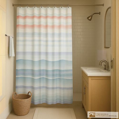 Cortina de poliéster estampada para baño + forro 178x183 cm