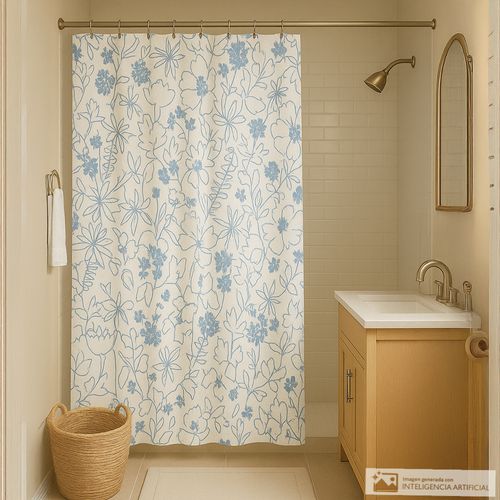 Cortina de poliéster estampada para baño + forro 178x183 cm