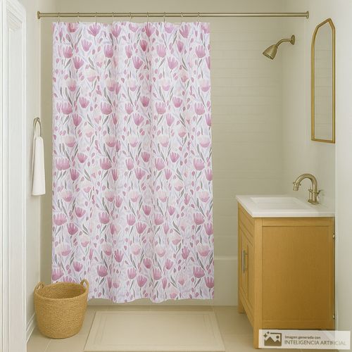 Cortina de poliéster estampada para baño + forro 178x183 cm