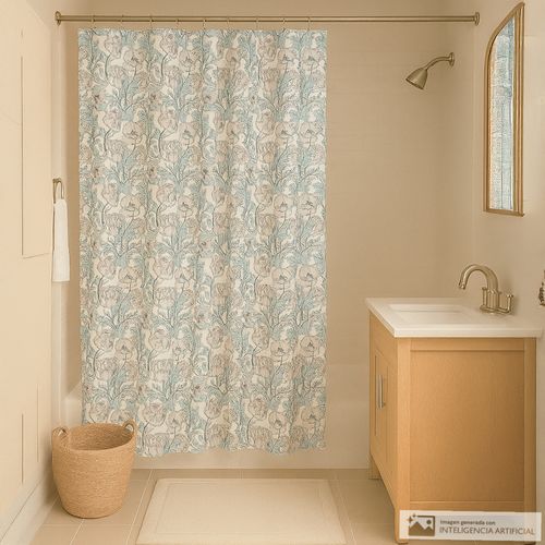 Cortina de poliéster estampada para baño + forro 178x183 cm