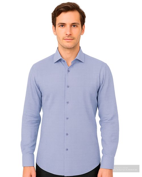 Camisa de vestir Zanetti Blue slim fit celeste cuadriculado para hombre