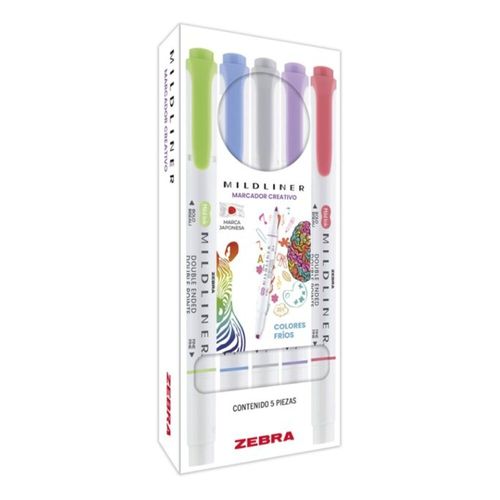 Plumon Mildliner Colores Frios Estuche 5 unid
