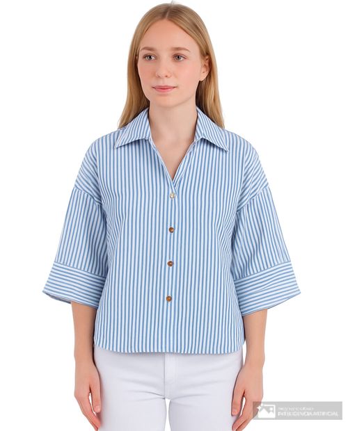 Blusa Sabrina camisera rayada manga 3/4 para mujer