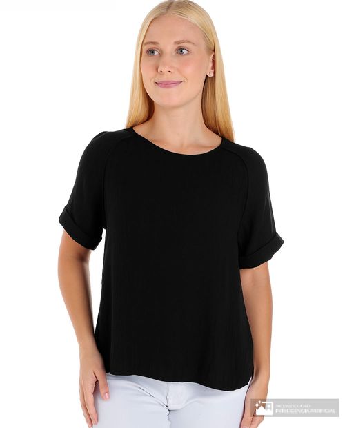 Blusa Sabrina casual negra manga corta para mujer