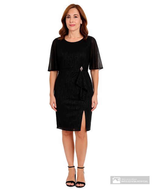 Vestido R&M Richards formal negro manga corta para mujer