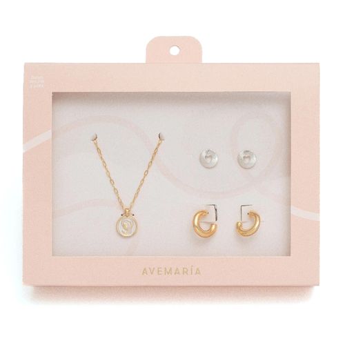 Set de collar y aretes en color dorado para mujer