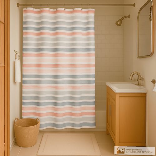 Cortina de poliéster estampada para baño + forro 178x183 cm