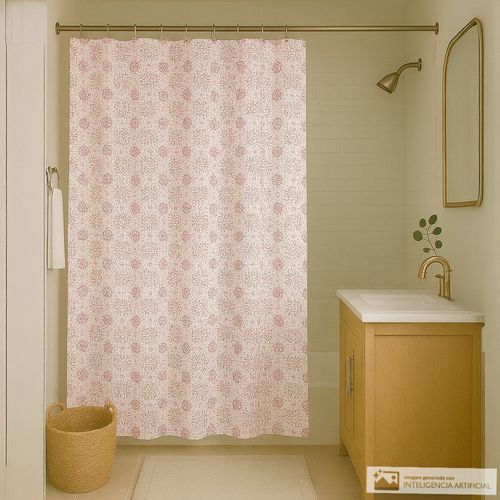 Cortina de poliéster estampada para baño + forro 178x183 cm