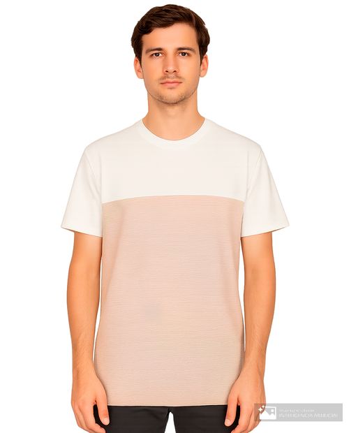Camiseta texturizada con bloques de color de mezclilla y flores para hombre