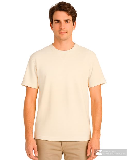 Camiseta de mezclilla beige texturizada con flores para hombre