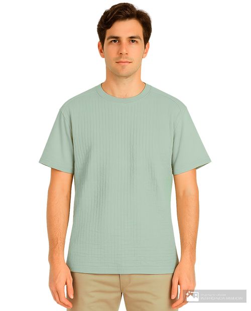 Camiseta de mezclilla verde texturizada con flores para hombre