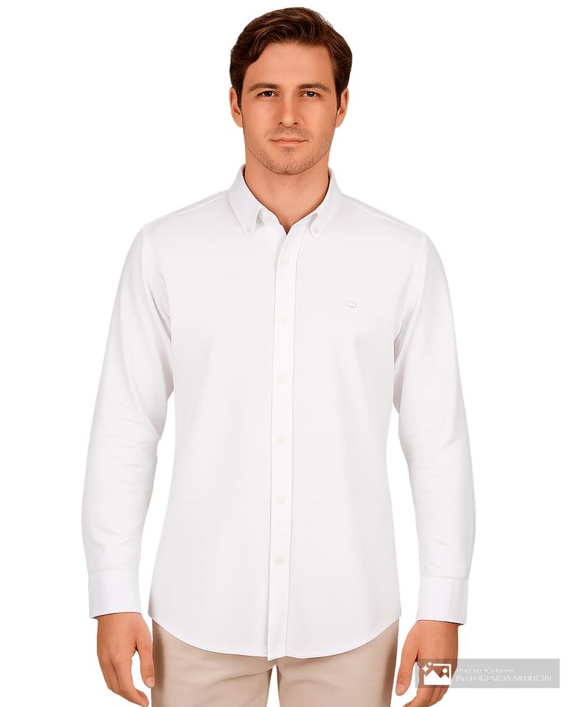 Camisa classic fit Oscar de la Renta blanca con textura para hombre-1752844892066
