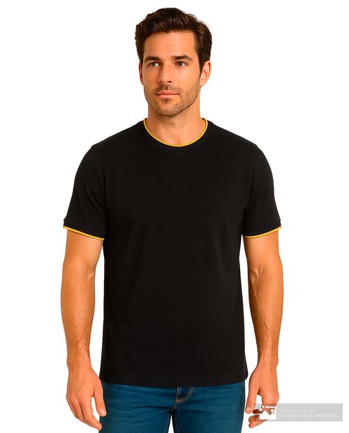 Camiseta negra de mezclilla texturizada con flores para hombre