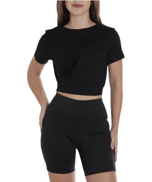 Crop top deportivo Teammate negro sólido para mujer
