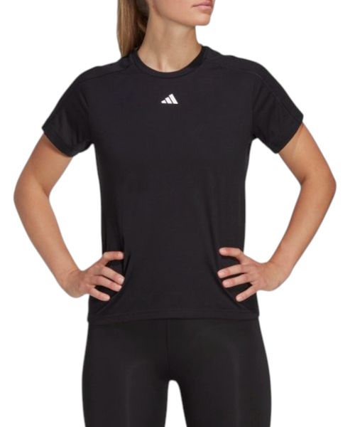 Camiseta deportiva Adidas negra sólida para mujer