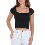 104750930-Blusa Orange crop top negra manga corta para mujer