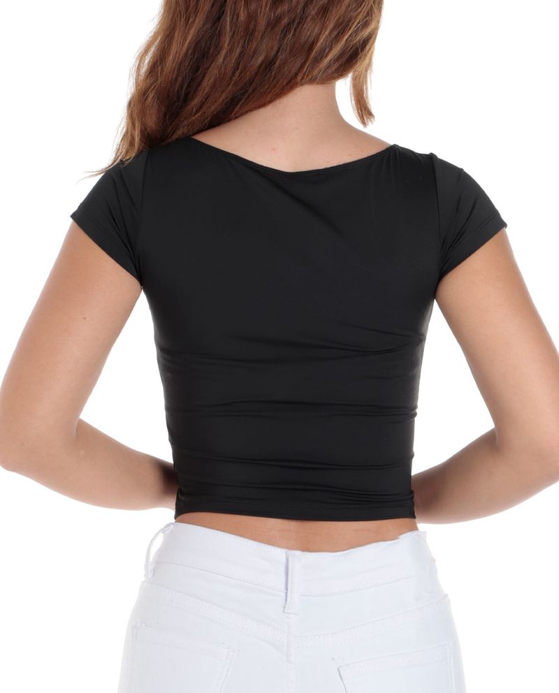 104750930-Blusa Orange crop top negra manga corta para mujer