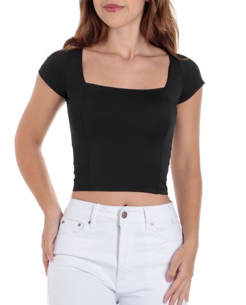 Blusa Orange crop top negra manga corta para mujer