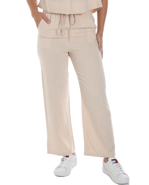 Pantalón Unexpected pull on beige de cintura alta para mujer