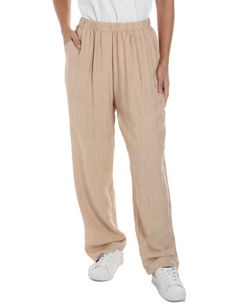 Pantalón Sabrina pull on beige de cintura alta para mujer