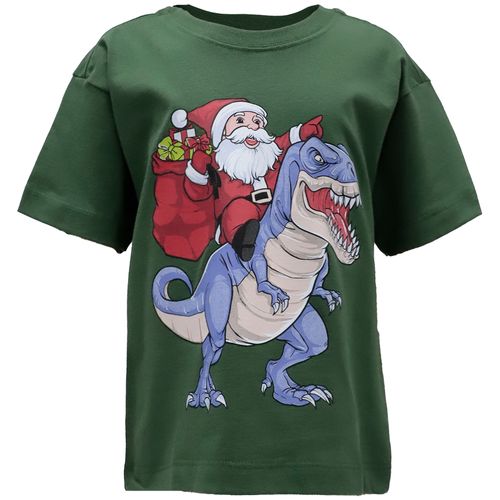 Camiseta verde con estampado navideño para niño