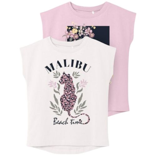 Set de 2 blusas bicolor con estampado para niña