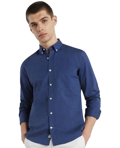 Camisa casual oxford Easy Wear azul sólida para hombre