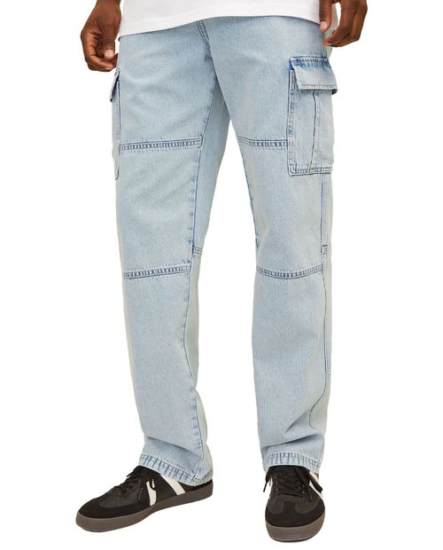 Jeans cargo Jack & Jones loose fit celeste denim para hombre