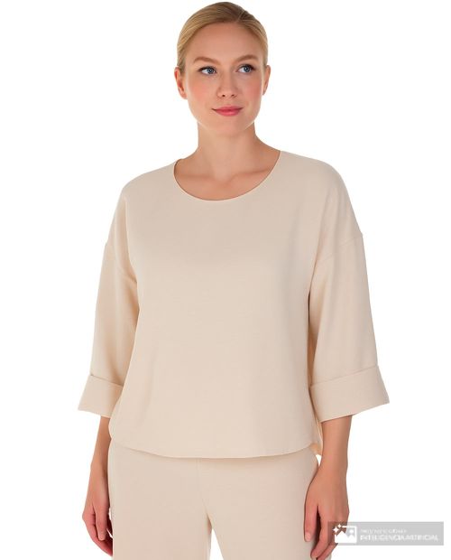Blusa Nicolle casual beige manga 3/4 para mujer