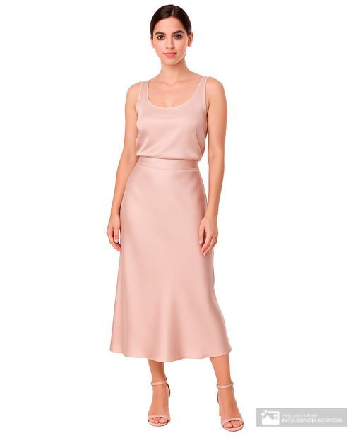Falda Sabrina midi beige de cintura alta para mujer