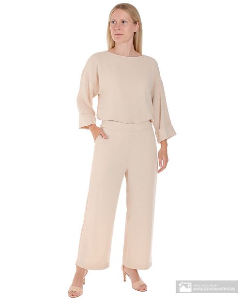 Pantalón Nicolle palazzo beige de cintura alta para mujer