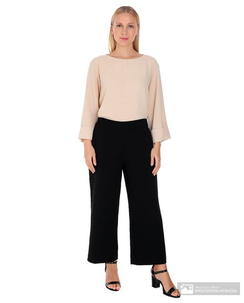 Pantalón Nicolle palazzo negro de cintura alta para mujer