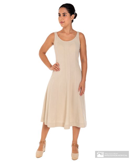 Vestido Sabrina midi beige de tirantes para mujer