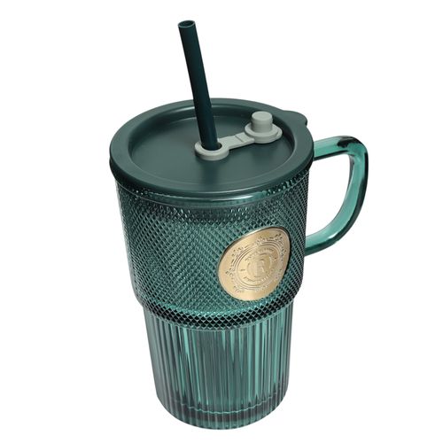 Taza de vidrio con pajilla Detalles 420 ml