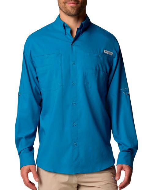 Camisa Columbia PFG Tamiami II azul sólida para hombre