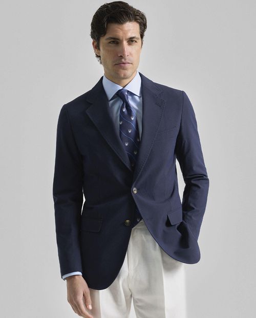 Blazer PuroEGO slim fit azul navy con mini cuadros para hombre