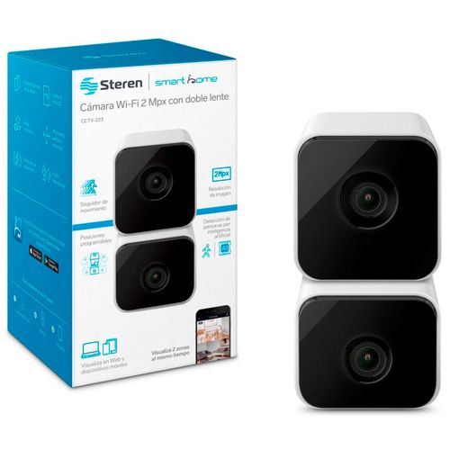 Cámara de seguridad Wi-Fi de doble lente 2 Mpx + 2 Mpx robotizada con seguidor de movimiento