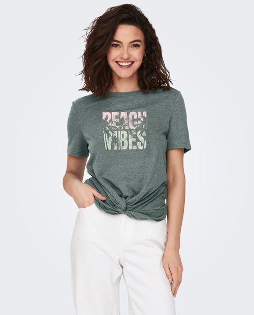 Camiseta Only estampada verde manga corta para mujer
