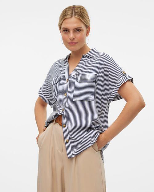 Blusa Vero Moda camisera rayada manga roll up para mujer
