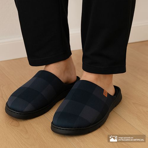 Pantufla Calzatura de cuadros negro para hombre