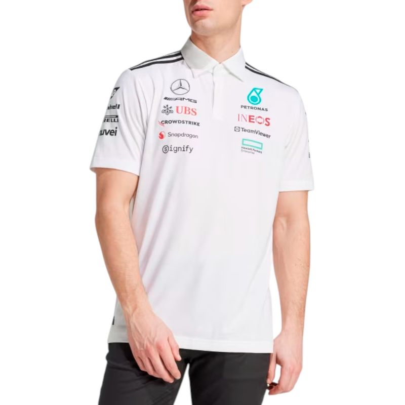 Camisa polo Adidas Mercedes AMG Petronas F1 blanca para hombre