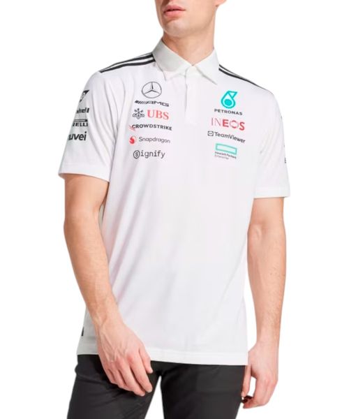 Camisa polo Adidas Mercedes AMG Petronas F1 blanca para hombre